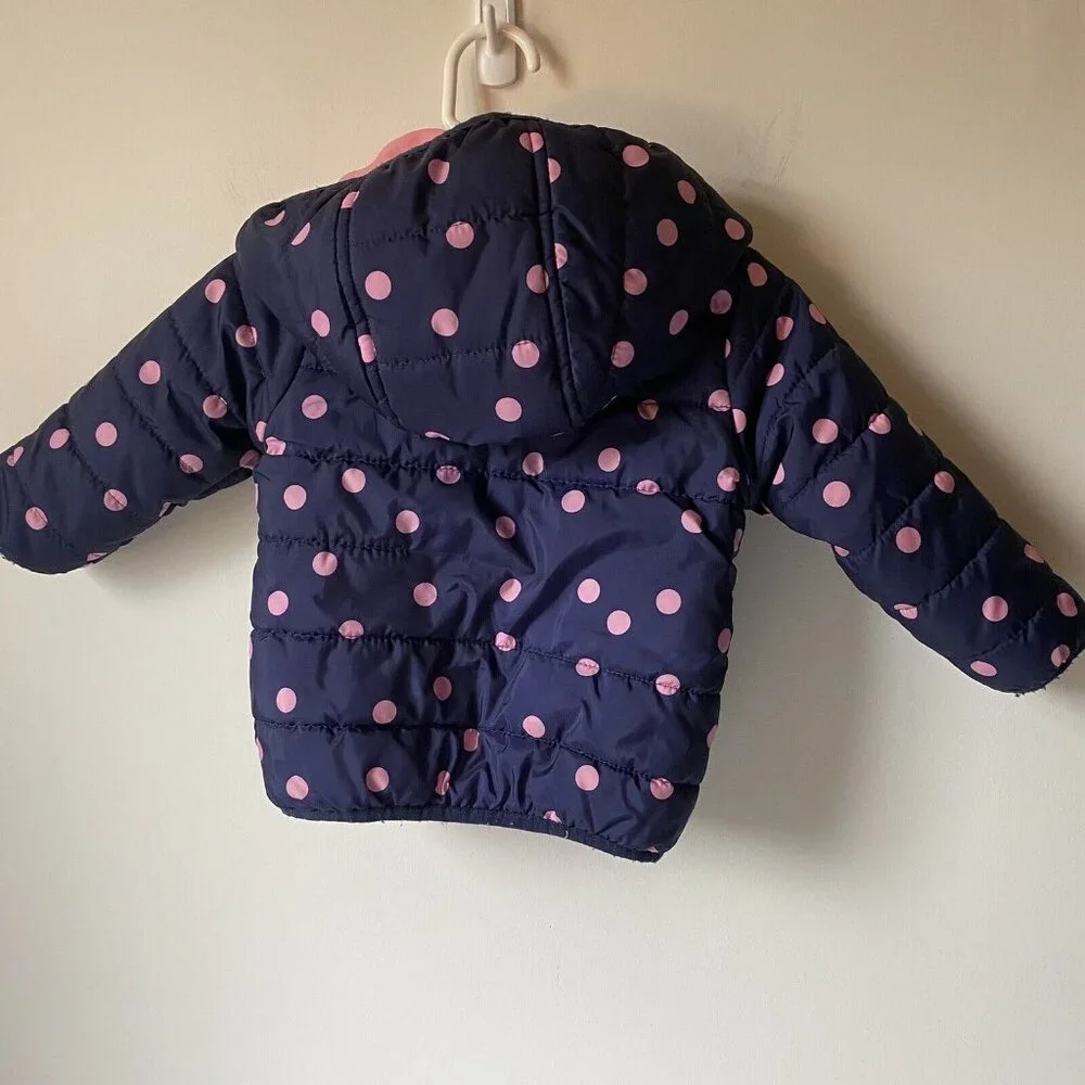 Carter's puffer pink polka‎ dot snow jacket hood zip toddler baby girl size 12 M
